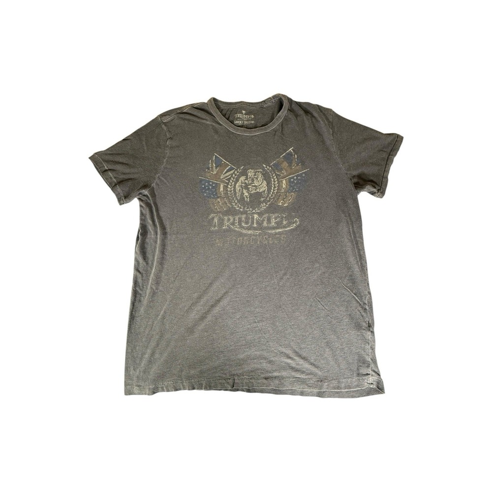 VINTAGE Triumph Motorcycle Shirt Adult Large Grey Bulldog Flag Tee Single Stitch